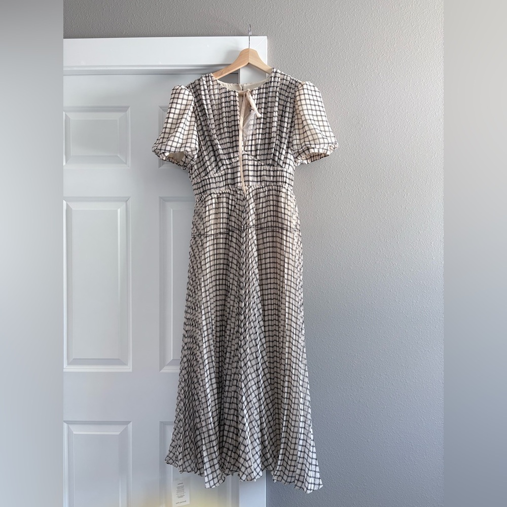 self portrait monochrome check midi dress-brand new